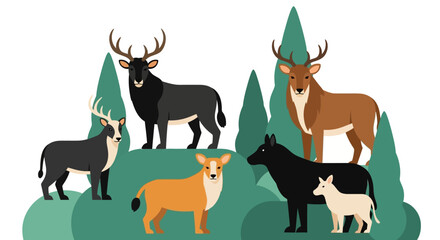 Obraz premium Diverse Group of Deer and Other Mammals in a Forest Setting.