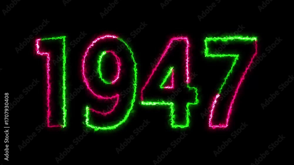 Aufkleber 1947 neon line text animation. 1947 year text effect with neon glow. colorful 1947 typography effect