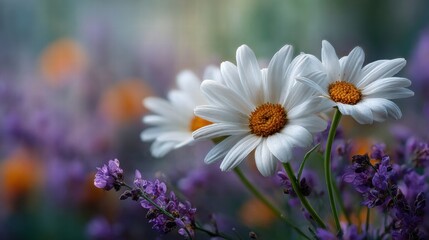 A field of wildflowers, featuring vibrant white daisies