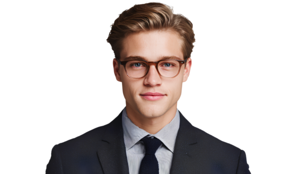  photo of an attractive young businessman wearing a suit and tie, isolated on a transparent background