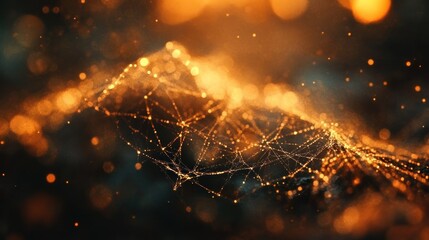 Abstract network, golden hills against dark background