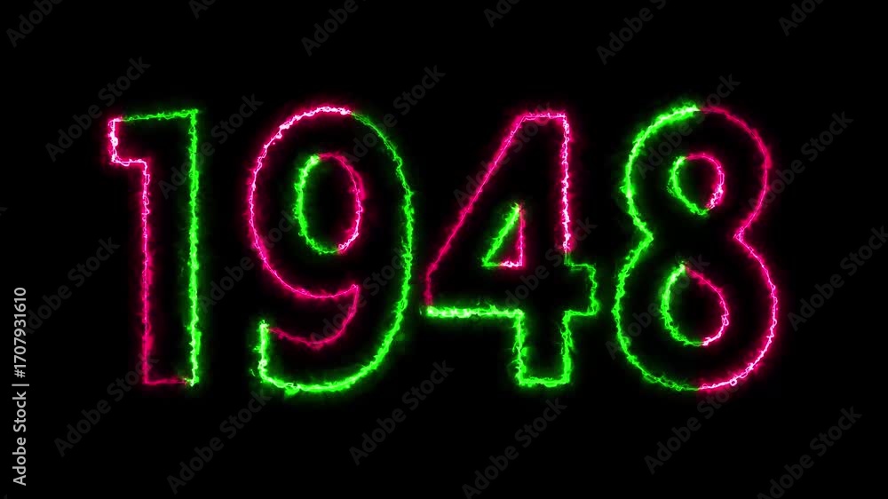 Poster 1948 neon line text animation. 1948 year text effect with neon glow. colorful 1948 typography effect