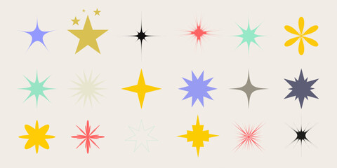 Сolorful starburst sparkle set retro decorative element vector illustration.