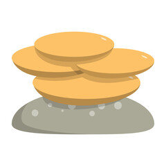 Stacked golden pancakes with syrup and butter on a rustic kitchen table with morning light