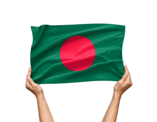 Hands Waving Bangladesh Flag in Motion, Dynamic Flow, Transparent PNG