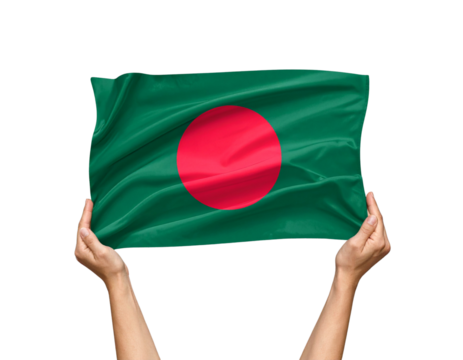 Hands Waving Bangladesh Flag in Motion, Dynamic Flow, Transparent PNG