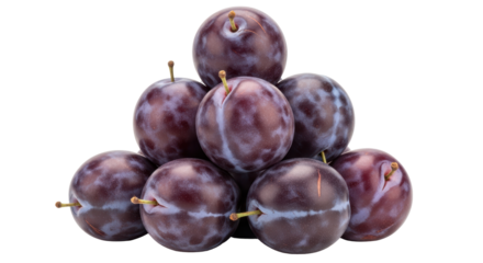 Isolated group of fresh plums displayed in a pile, rich in color, juicy, and flavorful