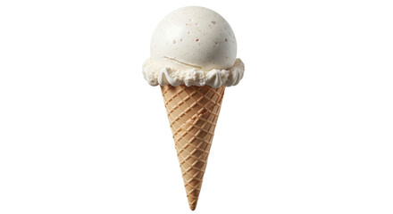Isolated vanilla ice cream scoop in a cone, a cold and refreshing summer food treat or dessert