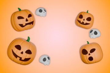 Halloween pumpkins with faces on arange background