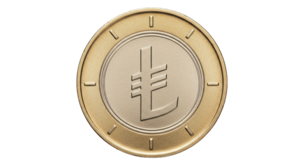 Isolated gold color two-metal coin, Turkish lira currency symbol, economic and finance concept
