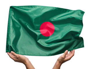 Hands Waving Bangladesh Flag in Motion, Dynamic Flow, Transparent PNG