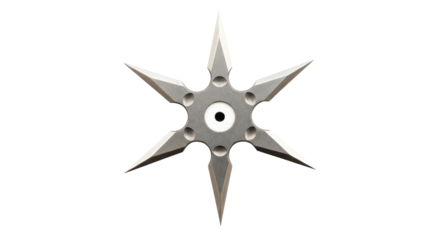 Isolated six-pointed ninja star, sharp edges, martial arts weapon, throwing star, shuriken
