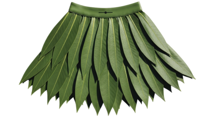 Isolated Hula Skirt – tropical green leaves arranged in a grass skirt for costume design