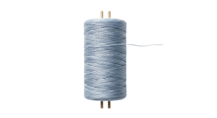 Isolated spool of blue yarn thread on holder for sewing, crafting, or knitting projects