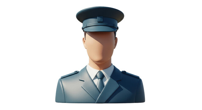 Isolated military officer or security guard in formal uniform with peaked cap and tie