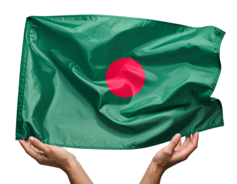 Hands Waving Bangladesh Flag in Motion, Dynamic Flow, Transparent PNG