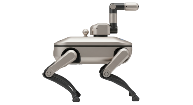 Isolated metallic robot dog, artificial intelligence companion, technological innovation