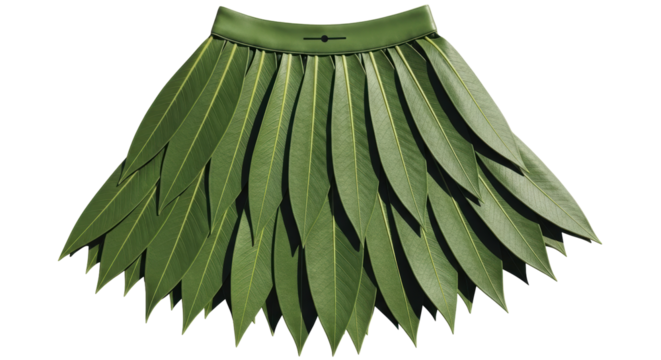 Isolated Hula Skirt – tropical green leaves arranged in a grass skirt for costume design