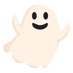Playful cartoon ghost character with a friendly expression floating in a whimsical background