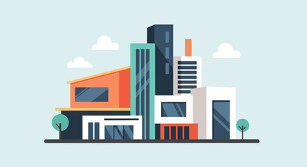 Obraz premium Flat design vector illustration of a modern city skyline.