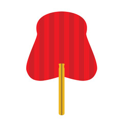 Vibrant red jelly-like dessert with a yellow spoon resting beside it on a textured surface