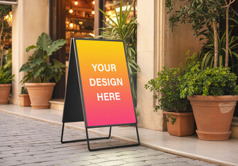 Outdoor A Stand Mockup for Storefront Advertising