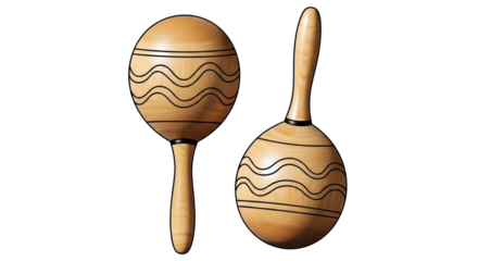 Isolated pair of wooden maracas, vintage percussion musical instrument for Latin music group