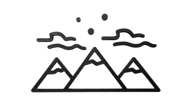 Isolated mountainscape with clouds and stars outline drawing, nature and environment themed