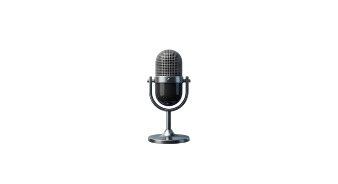 Isolated classic retro style microphone used in broadcasting and radio industry