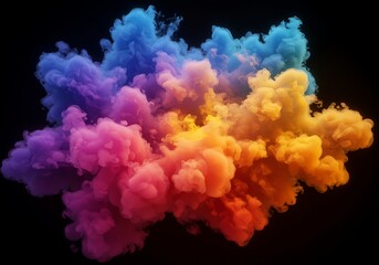 Fototapeta premium Abstract colorful smoke cloud explosion on black background vibrant color blend mesmerizing visual effect artistic representation dynamic flow movement