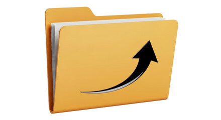 Isolated yellow file folder with an up arrow indicating growth, increase, or progress