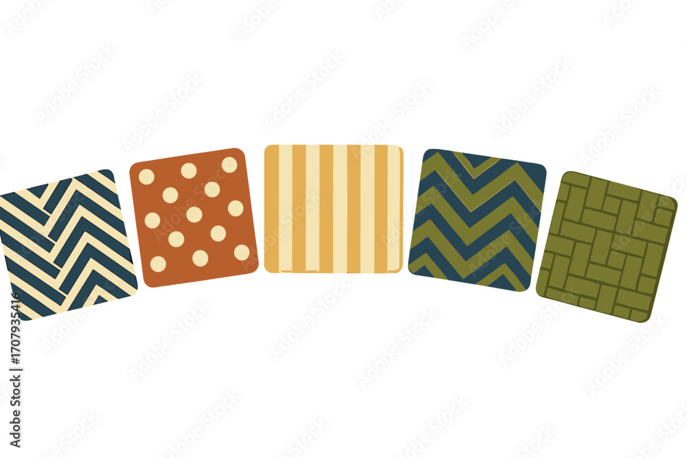 Poster diverse collection of five individual square design elements displaying various contemporary geometr