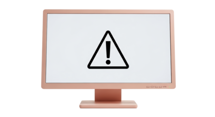 Isolated computer monitor showing an alert error message notification, hazard warning, caution