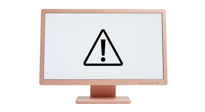 Isolated computer monitor showing an alert error message notification, hazard warning, caution