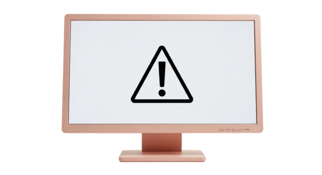 Isolated computer monitor showing an alert error message notification, hazard warning, caution