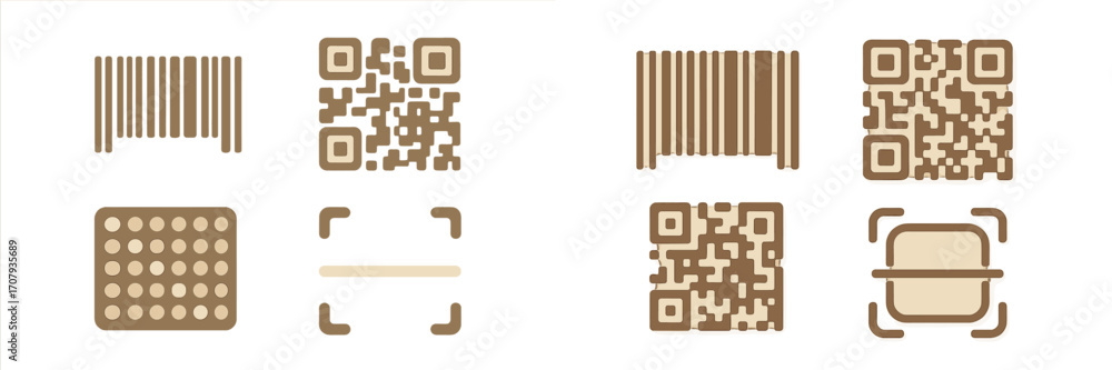 Poster modern barcode and qr code icons with scanning elements for digital identification, data capture, an