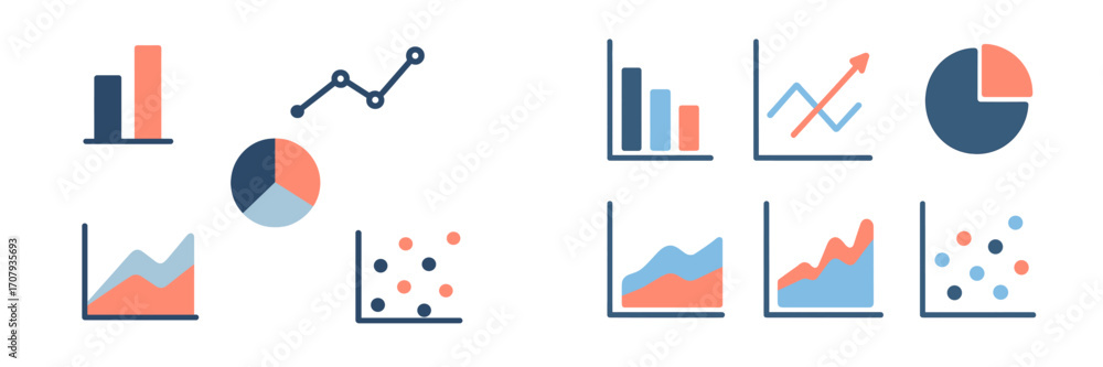 Poster essential data visualization charts for financial analysis and statistical reporting including bar, 