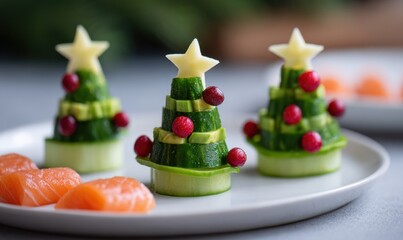 Festive Christmas snacks styled with vegetables on a decorative holiday plate