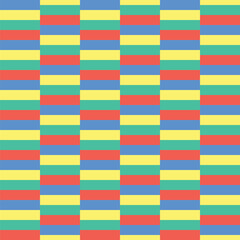 Pattern created from rows of deep; coral; green; blue; yellow; rectangles