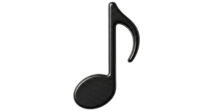 Isolated eighth note in dark gray color used in music notation and education art design