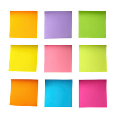 Nine colorful, square sticky notes arranged in a grid, with a distorted, pixelated border
