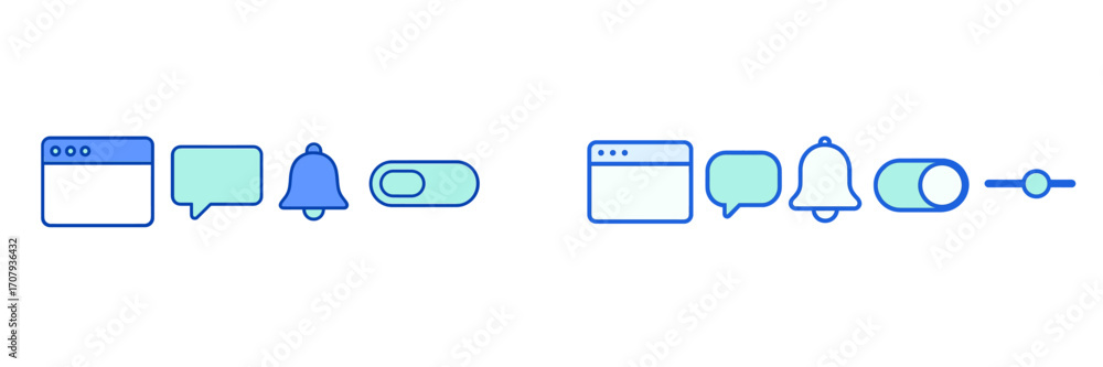 Fototapete collection of modern user interface icons for web and app design featuring browser window, chat bubb