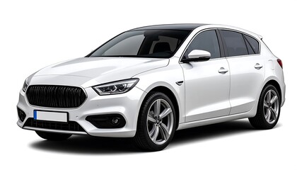 Obraz premium Sleek white hatchback with dark roof, clean lines, and modern aesthetic on white background
