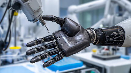 Robotic hand being tested in a laboratory environment with precision tools