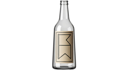 Isolated clear glass bottle with minimalistic label for product branding and advertising