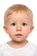 Portrait of a young Italian child in passport-style headshot against a white background