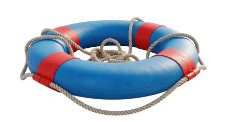 Isolated lifesaver ring, safety equipment for swimming, life buoy or preserver with rope tied on