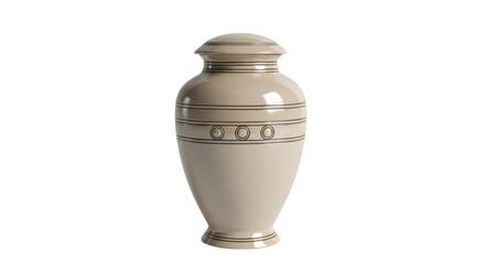 Isolated Decorative Ceramic Urn for Ashes with Lid and Simple Lines in a Studio Setting