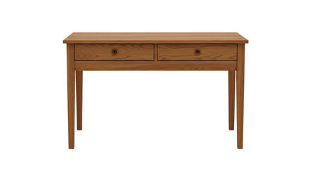 Isolated wooden console table with two drawers, simple design against a plain backdrop
