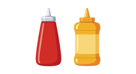 ketchup bottle next to mustard bottle on white background